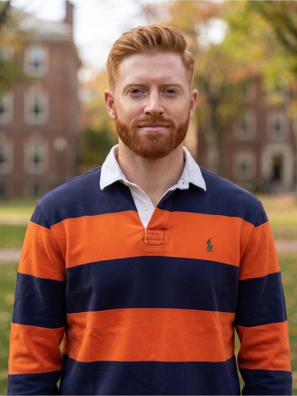 Ralph Lauren Orange and Navy Striped Rugby Polo